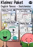 Aperçu - Feuilles d'exercices - English Tenses Sketchnotes - Homeschooling Bundle - Page de couverture