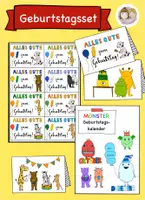 Vorschau - Mal- und Bastelvorlagen - Set zum Geburtstag, Geburtstagskalender, Geburtstagskarte, Geburtstagskärtchen - Deckblatt