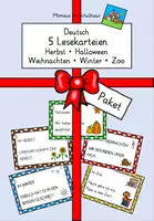 Vorschau - Aufgabenkarten - Paket: 5 Lesekarteien: Herbst, Halloween, Weihnachten, Winter, Zoo - Deckblatt