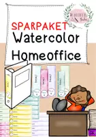 Vorschau - Mal- und Bastelvorlagen - SPARPAKET: Watercolor Homeoffice (Ordnerrücken und Label für Maxibriefkartons) - Deckblatt