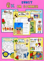 Vorschau - Stundenentwürfe - 6 x Kunstideen für den Sommer, Sparpaket Kunst Sommer Grundschule - Deckblatt