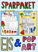 Vorschau - Mal- und Bastelvorlagen - Sparpaket Sommer Kunst Eis basteln und Pop Art - Deckblatt