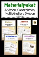 Vorschau - Arbeitsblätter - Materialpaket - Addition, Subtraktion, Multiplikation, Division mit Lösungen - Deckblatt