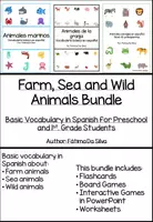 Vista previa - Unidades / Secuencias / Situaciones de Aprendizaje - Bundle: Farm, Sea and Wild Animals in Spanish-Paquete: Animales de la granja, marinos y salvajes en español-Vocabulario básico - Portada