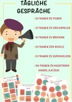 Vista previa - Hojas de trabajo - 96 interessante Fragen, die Sie Ihren Kindern stellen können / 96 preguntas interesantes para hacerles a sus hijos - Portada