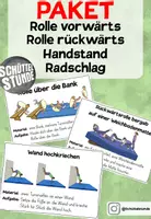 Vorschau - Stationenlernen - Bodenturnen PAKET - Rolle vorwärts, Rolle rückwärts, Handstand, Radschlag - Deckblatt