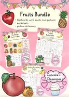 Aperçu - Matériel pour travaux manuels / dessin - Anglais - Bundle sur le thème des fruits (fruits) - Feuilles d'exercices, Flashcards, Dictionnaire illustré, English - Page de couverture