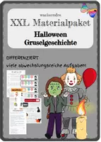 Vorschau - Mal- und Bastelvorlagen - XXL Materialpaket Gruselgeschichte schreiben und Leseverständnis fördern - Deckblatt