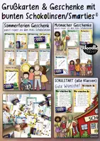 Vorschau - Mal- und Bastelvorlagen - Grußkarten & DIY Geschenke mit Schokolinsen - PAKET 🔵🟡🔴 / Smarties - Deckblatt