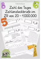Vorschau - Arbeitsblätter - Vorlagen Zahl des Tages / Zahlensteckbriefe im ZR bis 20, 100, 1.000, 10.000, 100.000 & 1.000.000 - Deckblatt