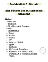 Vorschau - Arbeitsblätter - Deckblatt & PPT 1. Stunde - Alle Fächer Mittelschule - Deckblatt