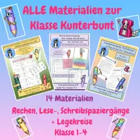 Vorschau - Arbeitsblätter - Deutsch & Mathe Materialpaket Klasse Kunterbunt – für Klasse 1–4 | Lesen, Schreiben, Rechnen | 14 Materialien - Deckblatt
