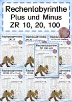 Vorschau - Arbeitsblätter - Addition Subtraktion ZR 10 20 100 Rechenlabyrinthe - Deckblatt