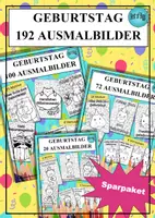 Vorschau - Mal- und Bastelvorlagen - SPARPAKET Ausmalbilder Geburtstag 192 Tiermotive - Deckblatt