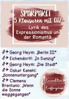 Vorschau - Test - SPARPAKET - 5 Klausuren mit EHZ - Lyrik des Expressionismus - Epochenvergleich Romantik - Großstadtlyrik - Heym, Kanehl, Brentano, Eichendorff - Deckblatt
