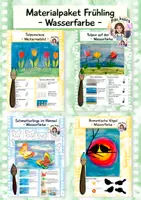 Vorschau - Stundenentwürfe - Materialpaket Frühling Wasserfarben, Kunst Grundschule - Deckblatt