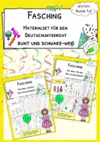 Vorschau - Arbeitsblätter - Materialpaket - Fasching - Material für den Deutschunterricht - Klassen 1-2 - bunt und schwarz-weiß - Deckblatt