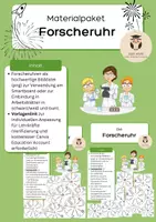 Vorschau - Experimente - Materialpaket: Forscheruhren zu den Forscherschritten in schwarz oder bunt, Tafelmaterial - Deckblatt