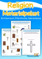 Vorschau - Arbeitsblätter - Religion Materialpaket: Kirche, Kirchenraum, Pfarrkirche, 7 Sakramente - Deckblatt