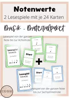 Vorschau - Spiele - Materialpaket - 2 Lesespiele Notenwerte – Musik – je 24 Karten (von der ganzen Note bis zur Achtel- oder Sechzehntelnote) - Deckblatt