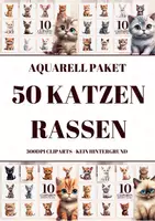 Vorschau - selbst erstellte Cliparts/Grafiken - AQUARELL 50 Katzen Rassen MEGA Bündel - Deckblatt