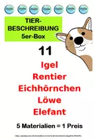Vorschau - Arbeitsblätter - Tierbeschreibung-5er-Box 11 (Igel, Rentier, Eichhörnchen, Löwe, Elefant) - Deckblatt