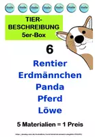 Vorschau - Unterrichtsreihen - Tierbeschreibung-5er-Box 6 (Rentier, Erdmännchen, Panda, Pferd, Löwe) - Deckblatt