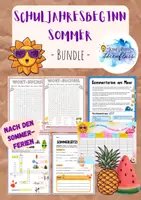 Vorschau - Spiele - Materialpaket Bundle Schuljahresbeginn nach den Sommerferien: Rätsel, Leseverstehen, Spiel, Arbeitsblatt/Wiederholung Verben - Deckblatt