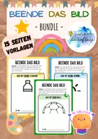 Vorschau - Arbeitsblätter - Materialpaket Bundle: Beende das Bild - Kunst / Vertretung / Kreativität / Zusatz, 15 Vorlagen differenziert / Klasse 1 - 6 - Deckblatt