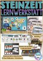 Vorschau - Stationenlernen - Steinzeit Interaktive Klassendekoration BUNDLE - Zeitstrahl, Landkarte, Poster, Wortwand - Deckblatt