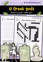 Vorschau - Arbeitsblätter - 12 Greek gods - Search puzzle letter grid material package - Deckblatt