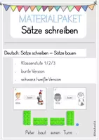 Vorschau - Aufgabenkarten - Materialpaket: Sätze schreiben - Sätze bauen (Version: bunt und schwarz/weiß) - Deckblatt