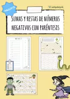 Vista previa - Hojas de trabajo - Sumas y restas de números negativos con paréntesis - Paquete - Portada