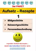 Vorschau - Stundenentwürfe - 3er Paket: AUFSATZ-REZEPTE 1 (Bildgeschichte, Reizwortgeschichte, Personenbeschreibung) - Deckblatt