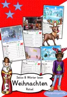 Vorschau - Arbeitsblätter - Materialpaket Leserätsel Weihnachten/Winter (Sätze und Wörter) DaZ und DaF geeignet + Silbenschrift - Deckblatt