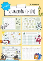 Vista previa - Juegos / Gamificación - Sustracción hasta 100 - Paquete (8 juegos y 2 hojas de trabajo) - Portada