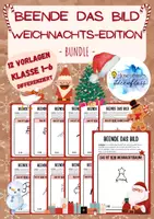 Vorschau - Mal- und Bastelvorlagen - Beende das Bild Weihnachts-Edition BUNDLE Materialpaket / Klasse 1-6 / 12 Vorlagen / differenziert - Deckblatt