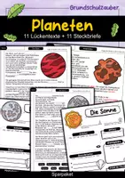 Vorschau - Arbeitsblätter - 22 Planeten - 11 Lückentexte + 11 Steckbriefe - Materialpaket - Deckblatt