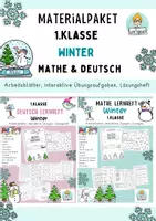 Vorschau - Unterrichtsreihen - Materialpaket 1.Klasse Übungsheft Deutsch, Mathe Arbeitsblätter Winter - Deckblatt
