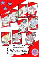 Vorschau - Spiele - großes Materialpaket Wortarten (Übungskarten, Minihefte, Escape-Game) Nomen, Verben & Adjektive) - Deckblatt