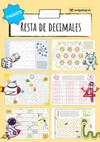 Vista previa - Hojas de trabajo - Resta de números decimales - Paquete (7 juegos y 2 hojas de trabajo) - Portada