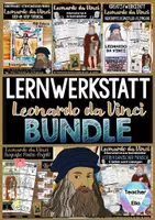 Vorschau - Unterrichtsreihen - Lernwerkstatt Leonardo da Vinci - Materialpaket Bundle Kunstprojekt - Basteln, Malen & Lernen - SOFORT EINSETZBAR - Deckblatt