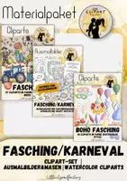 Vorschau - selbst erstellte Cliparts/Grafiken - Materialpaket Fasching/Karneval Cliparts und Ausmalvorlagen - Deckblatt
