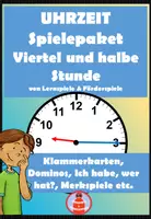 Vorschau - Stationenlernen - Uhrzeit - Spielepaket Viertel und halbe Stunden - analog, digital und in Umgangssprache - Deckblatt
