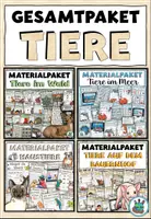 Vorschau - Arbeitsblätter - Gesamtpaket "Tiere" (Tiere im Meer, Haustiere, Tiere im Wald und Tiere auf dem Bauernhof) DaZ / DaF / Deutsch - Deckblatt
