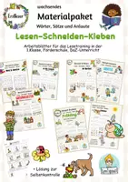 Vorschau - Mal- und Bastelvorlagen - Materialpaket Deutsch, Lesen Klasse 1, 2, DaZ, Lesetraining, Wortschatz, Lernwörter - Deckblatt