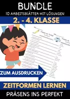 Vorschau - Arbeitsblätter - Bundle 10 Arbeitsblätter Materialpaket Präsens Perfekt Zeitformen Klasse 2 bis 4 - Deckblatt