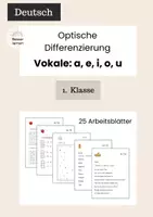 Vorschau - Arbeitsblätter - Optische Differenzierung Vokale: a, e, i, o, u - Deckblatt