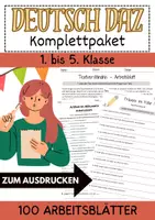 Vorschau - Arbeitsblätter - DaZ Paket 100 Arbeitsblätter Klasse 1 bis Klasse 5 Lückentexte, Zeitformen, Redemittel, Sätze Bilden, Artikel - Deckblatt