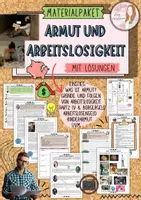 Vorschau - Unterrichtsreihen - Materialpaket rund um Armut und Arbeitslosigkeit / Ursachen und Folgen / Sozialstaat / Kinderarmut / Altersarmut mit Lösung (Klasse 8/9/10) - Deckblatt